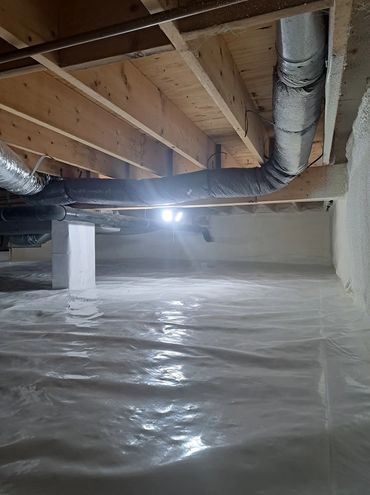 Crawlspace Encapsulation System with vapor barrier and spray foam