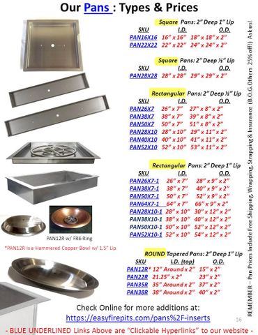 easyfirepits drop in heavy duty stainless pans and inserts