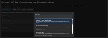 G-Code skill picker in Azure Boards, listing the organisation's own skills library