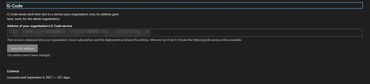 G-Code organisation settings: the address of the organisation's own G-Code service (blurred) and the