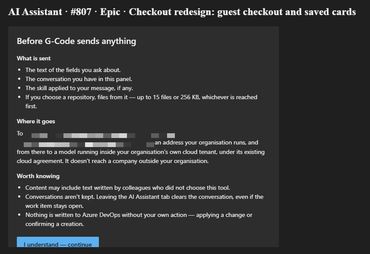 G-Code disclosure shown before anything is sent: what is sent, and where it goes on the Foundry path