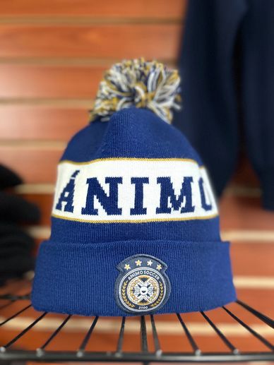 Blue colored knitted Beanie with pom pom