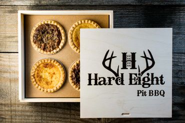 four mini pies boxed for sale at Hard Eight BBQ