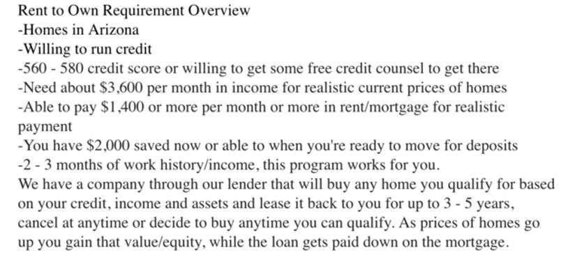 rent to own requirement overview