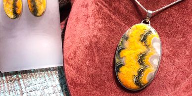 Bumble Bee jasper pendant and earrings set C&R Silver Smiths designs