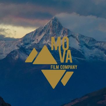 Mountain backdrop with a golden MOVA Film Company logo.