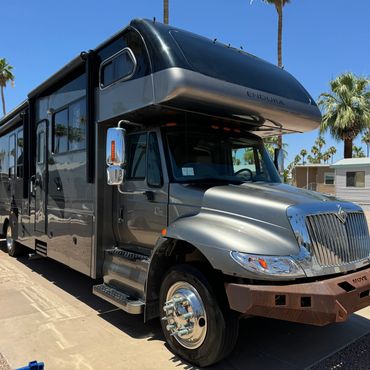 shiny and clean rv rith a spot free dry and wax