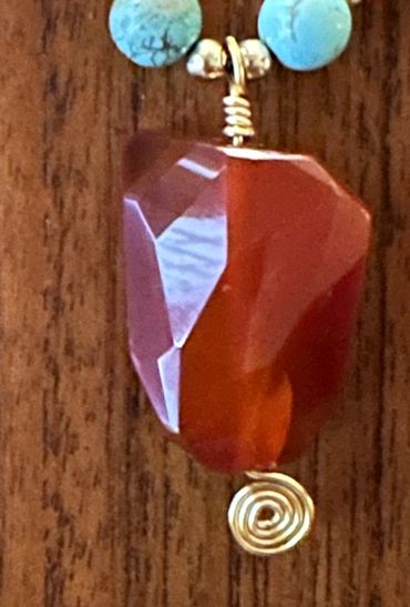 Jade Necklace with Carnelian Teardrop Pendant Set