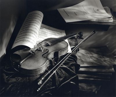 Violin still life in late afternoon light.