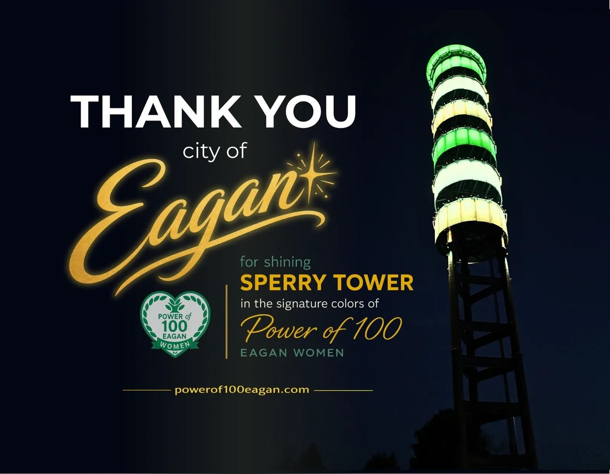 Thank you message from Eagan to Power of 100 women for lighting Sperry Tower.