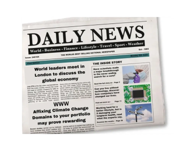 Front page of Daily News with headlines on world leaders and climate change.