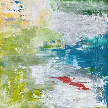 An abstract painting of calm pale colors merging into one another.