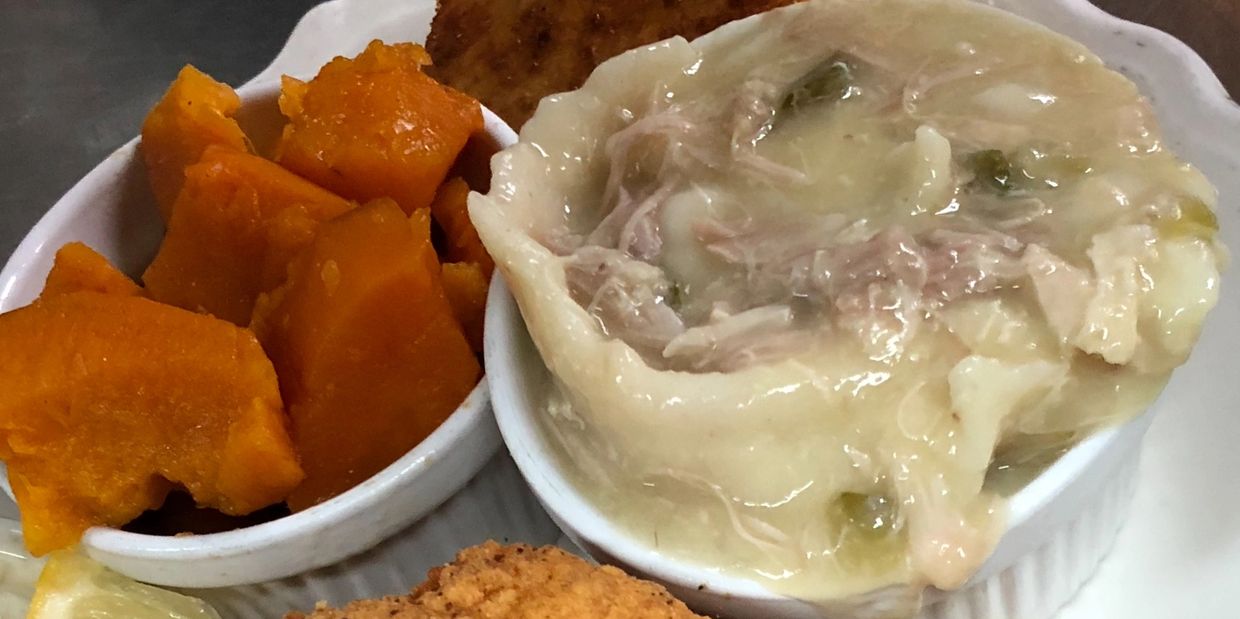 Chicken ‘n dumplings and yams