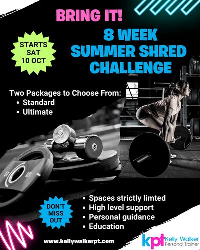 8-week summer shred challenge starting Oct 10 by Kelly Walker PT.