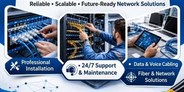 Network solutions offering professional installation, 24/7 support, and fiber cabling.