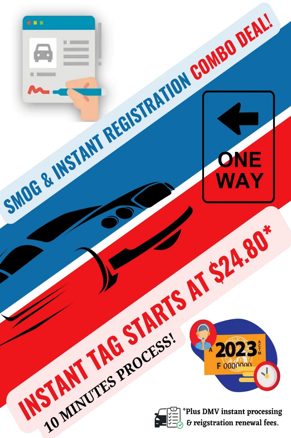 Get Instant Registration Stickers Starting @ $24.80 for Renewals when combined with your smog check 