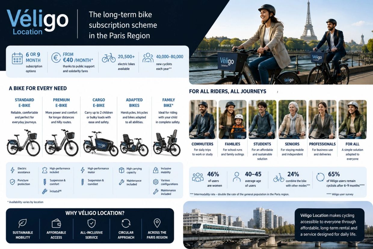 Véligo offers long-term bike subscriptions in Paris with various e-bike options for all riders and journeys.