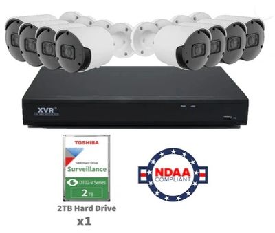 NVR/camera security system image with references to Toshiba internal had drive and NDAA compliance.