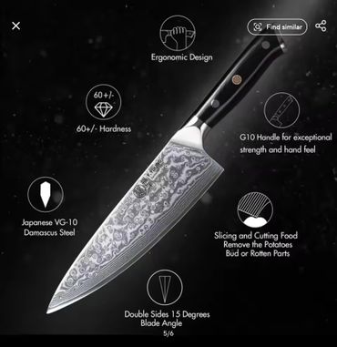 High-quality Japanese VG-10 Damascus steel knife with ergonomic design and sharp blade.