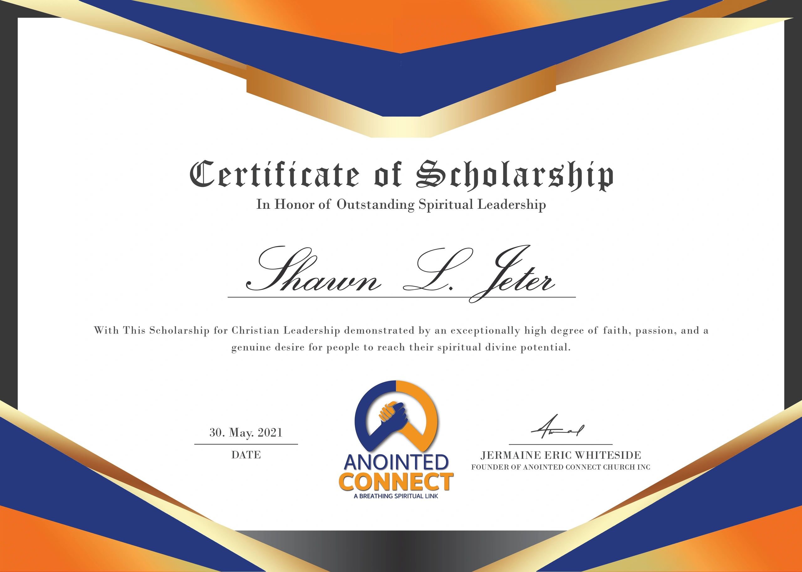 Shawn  L Jeter the recipient of the Dr. Louis Whiteside Sr. Scholarship.