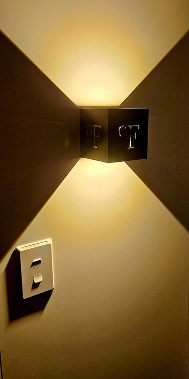 3D Printed Customised Lighting with Company Logo - movable fins to create different angles of light