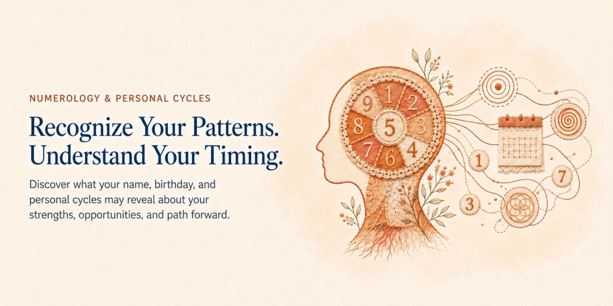 Illustration linking numerology with personal patterns and timing.