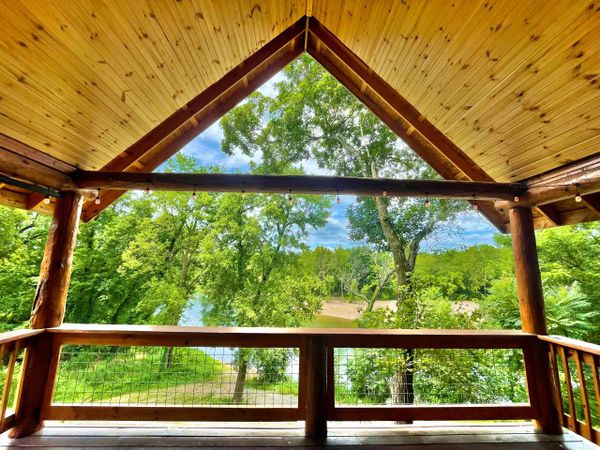 Central Porch on Engelmann Spruce Lodge at Trestle Park in Ginger Blue - Noel, Missouri