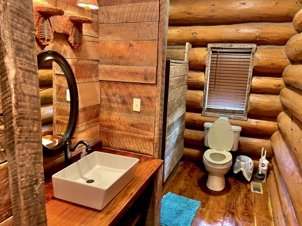 Master Bathroom of Engelmann Spruce Lodge at Trestle Park in Ginger Blue - Noel, Missouri
