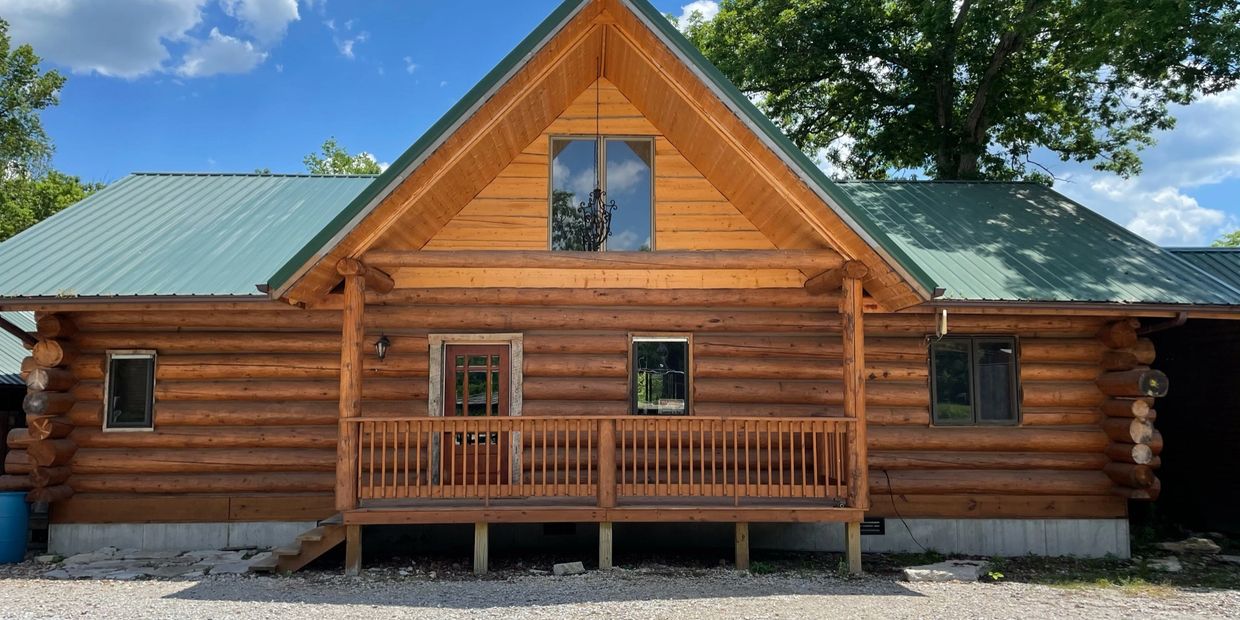Front of Engelmann Spruce Lodge at Trestle Park in Ginger Blue - Noel, Missouri