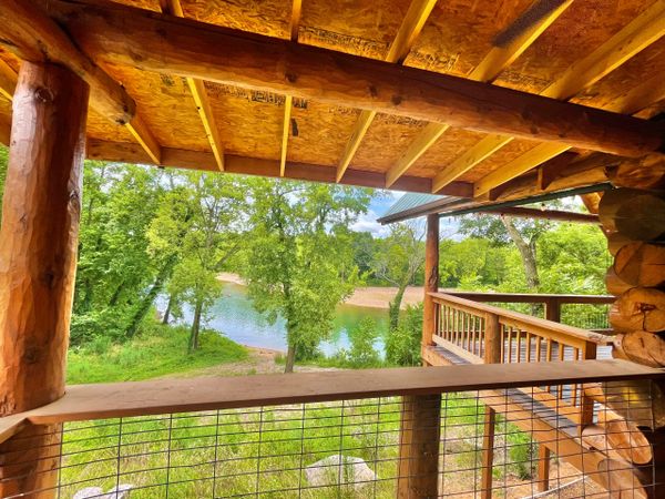 Bedroom Porch on Engelmann Spruce Lodge at Trestle Park in Ginger Blue - Noel, Missouri
