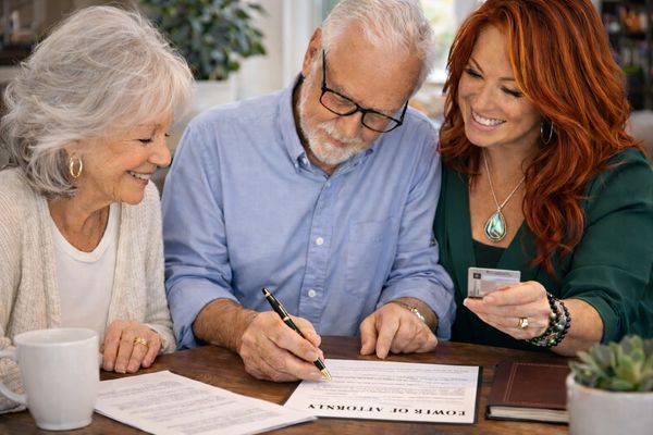 Lake Elsinore mobile notary assisting senior client signing Power of Attorney at home.
