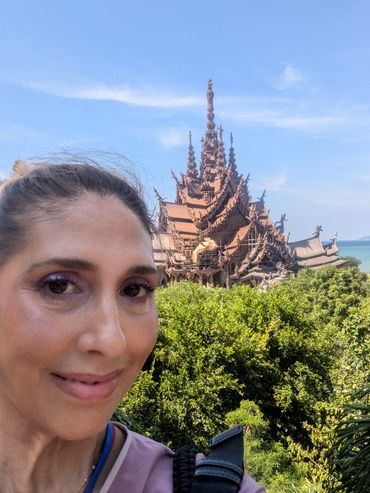 Myriam at a sacred temple during international spiritual studies.