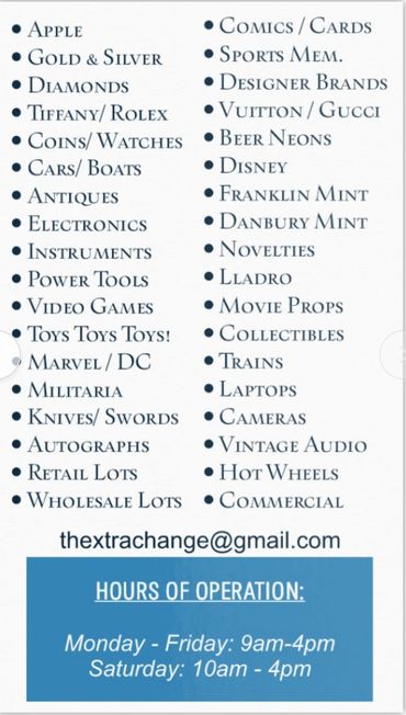 This is a list of what we buy and sell.
