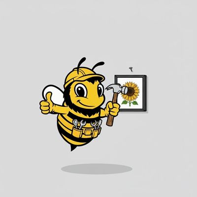 Mr. Bee hanging a picture.