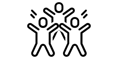 B&W image of 3 people jumping excitedly. Gender unclear from drawing style.