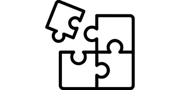 Drawing of 4 puzzle pieces. Three are connected with one almost connected. They are forming a square