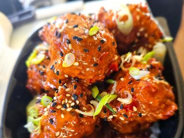 Our award winning bowl features fried broccoli, homemade bang bang sauce and a rice pilaf!