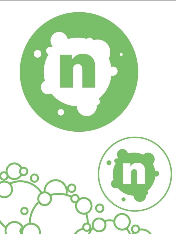 2 natural drain logos in carbon copy. A lower case n in a foamy circle.