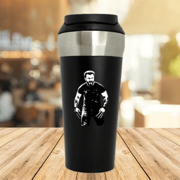Üzerine Wolverine kişiye özel tasarım yapılmış vantuzlu paslanmaz çelik termos resmi.