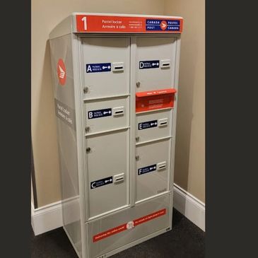 Canada Post parcel locker inside a building.