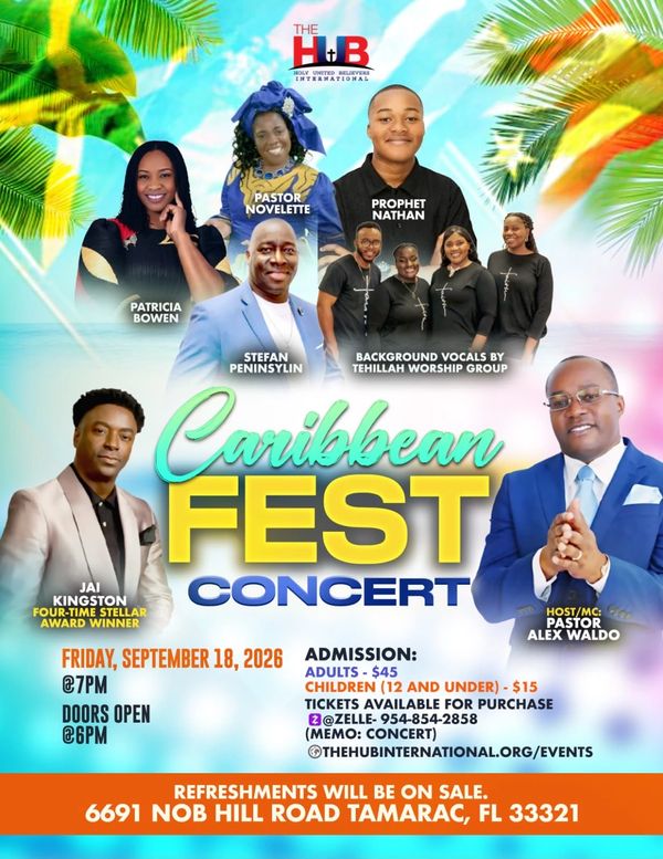 Caribbean Fest Concert with special guests and refreshments.