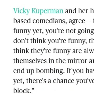 NBC article "How To Be Funny" by Daniele Page about comedy and Vicky Kuperman and Max Cohen