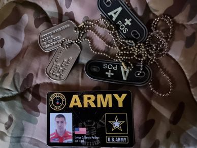 ID Card U.S. Army Ejército Americano,
Jorge Gallardo Padrón DJ Entertainment, Carnet, Identificación