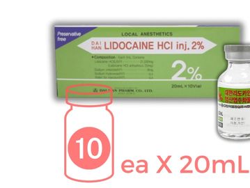Lidocaine HCl injection 2% local anesthetic with 10 vials of 20mL each.