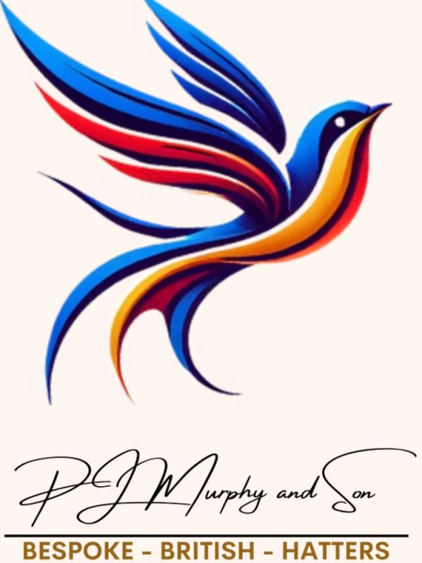 Colorful bird logo for P J Murphy and Son hatters.
