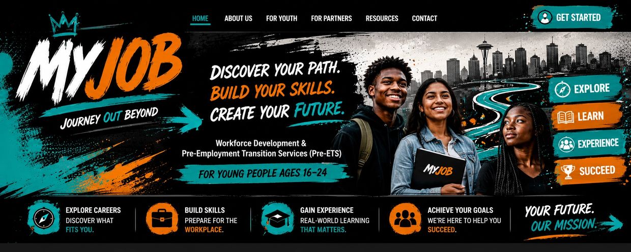 Website promoting MyJob for youth workforce development and career skills.