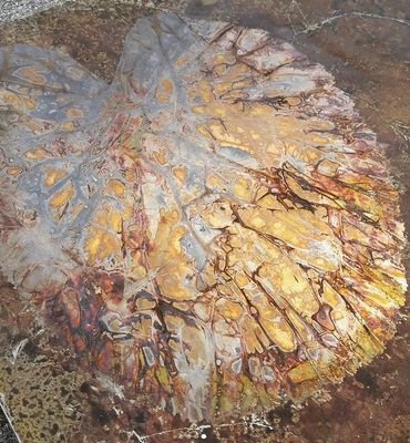 Brass/Dutch metal leaf after application of sulphurated potash (liver of sulphur)