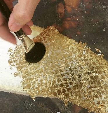 Gold Leaf Koi Art |Skewing excess gold leaf off to reveal scales on Koi's back