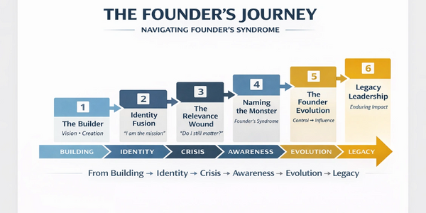 The Founder's Journey chart showing six stages from Building to Legacy.