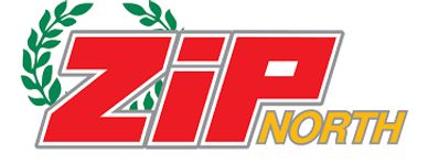 Logo of ZIP North with green leaves, red text, and yellow subtitle.